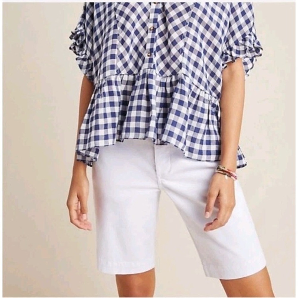 Anthropologie × Sanctuary City Cotton Shorts White Long Bermuda Basic Pockets 26